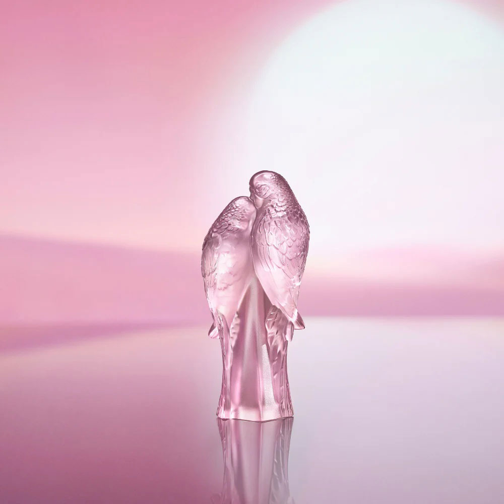 Lalique Pink Two Parakeets Sculpture